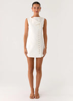Golden Touch Cotton Mini Dress - White