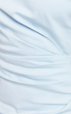 Alexandria Midi Dress - Tip Shoulder Draped Fitted Dress in Blue
