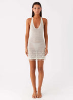 Pearl Shore Beaded Crochet Mini Dress - Ivory