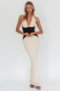 Milos Contrast Halter Maxi Dress Cream