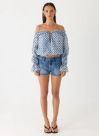 Tedara Top - Blue Mocha Dot