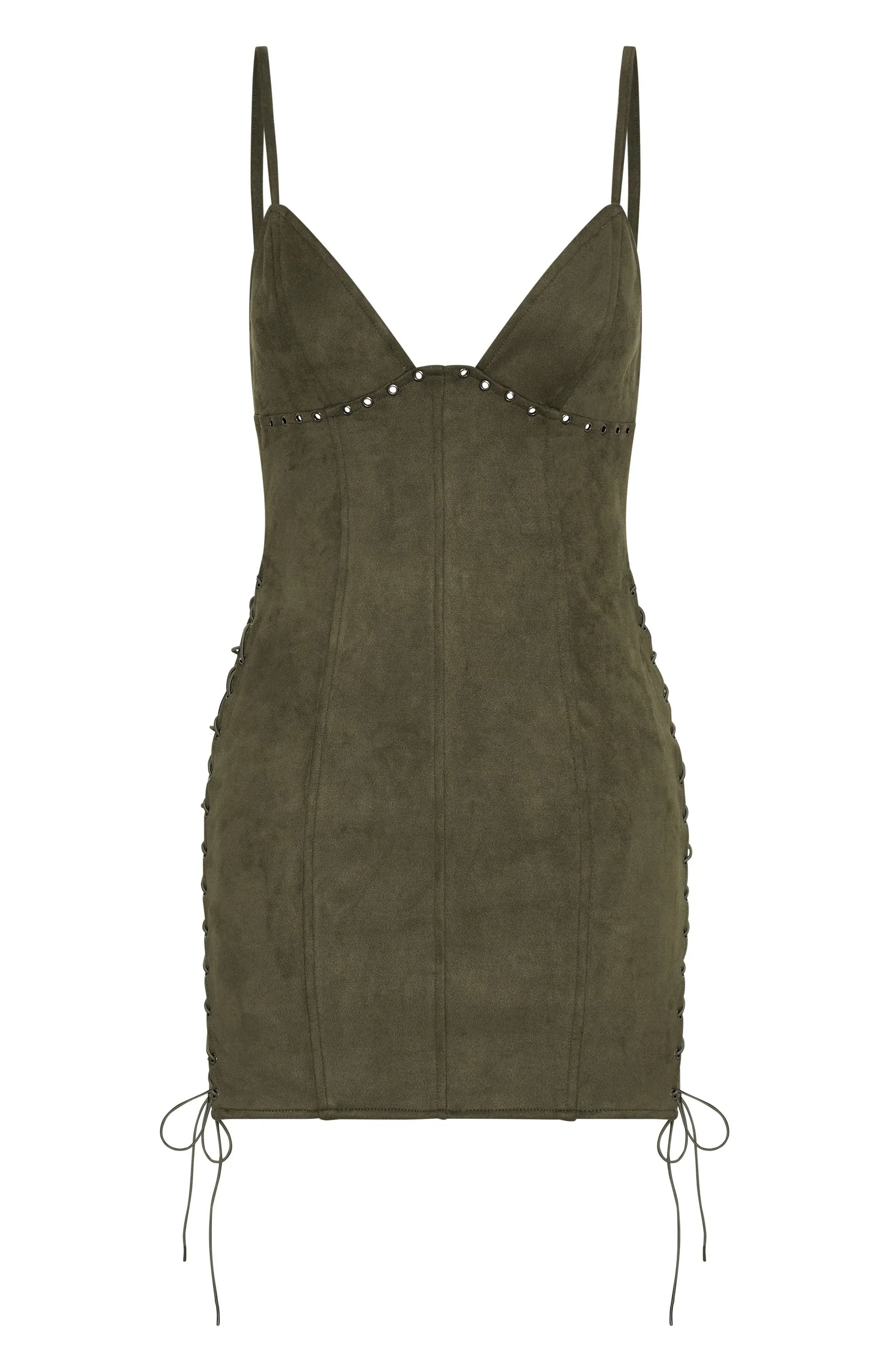 Bratty Faux Suede Mini Dress Cactus