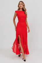 Moonlit Magic Asymmetric Neckline Maxi Dress Red