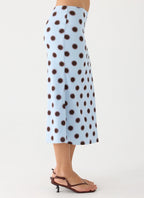 Bahama Low Rise Midi Skirt - Blue Mocha Dot