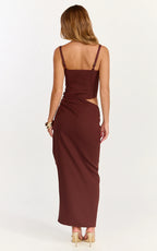 Jonas Maxi Dress - Strapless Corset Bodice Draped Waist Skirt Dress in Chocolate