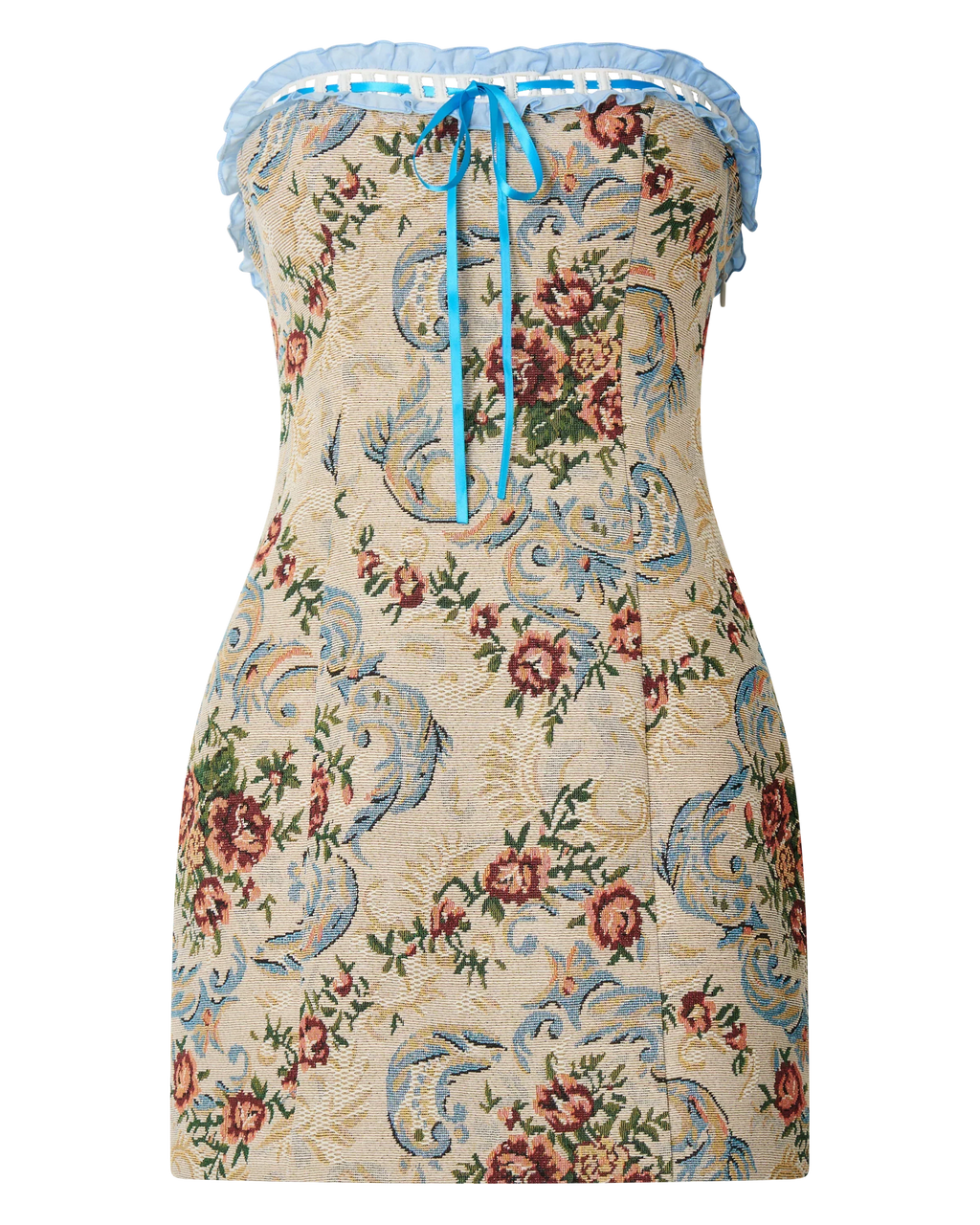 Dana Mini Dress Jacquard Strapless Contrast Trim Bodycon Dress in Cream