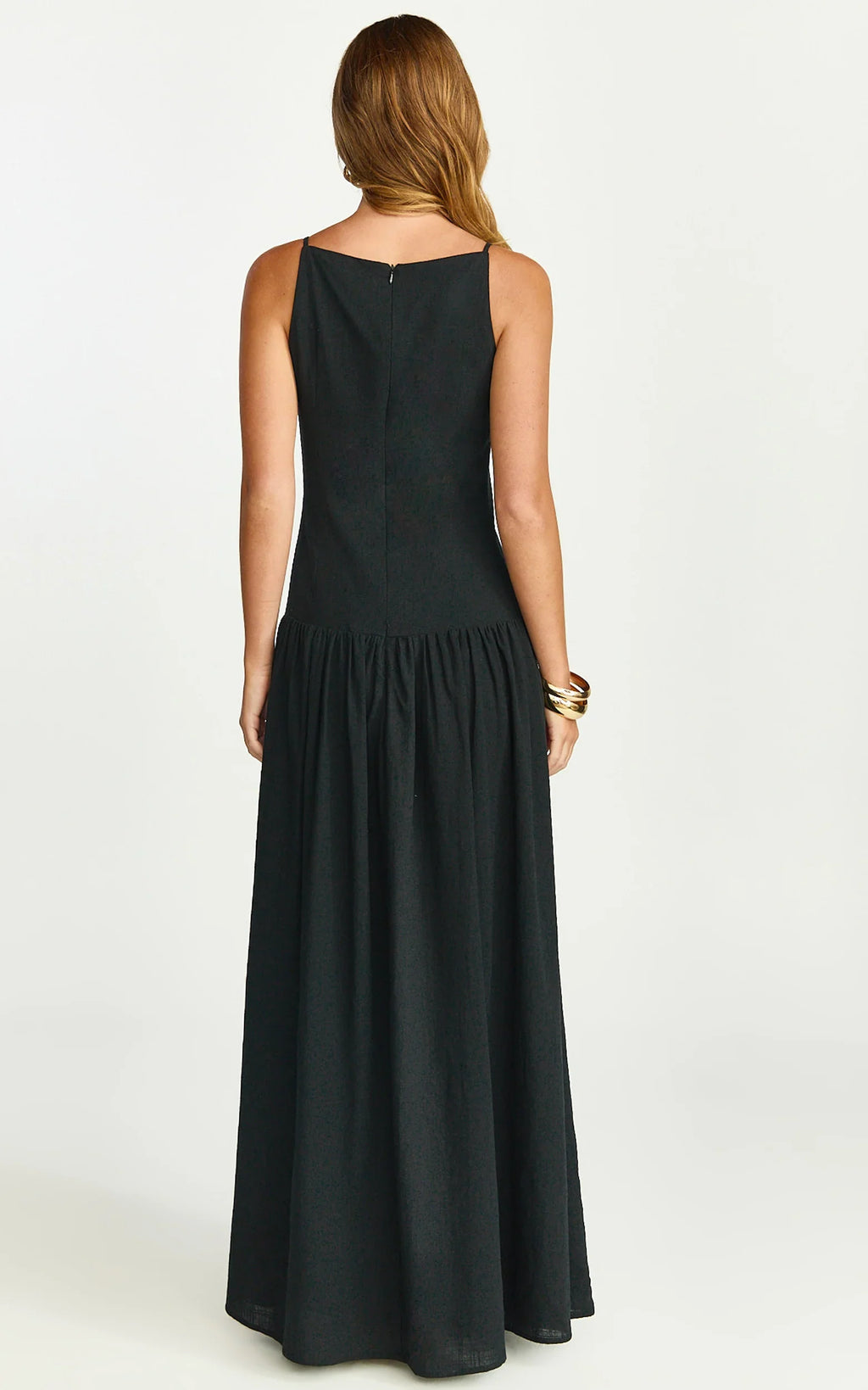 Cortez Maxi Dress - Square Neck Button Down Dropped Waist Dress in Black