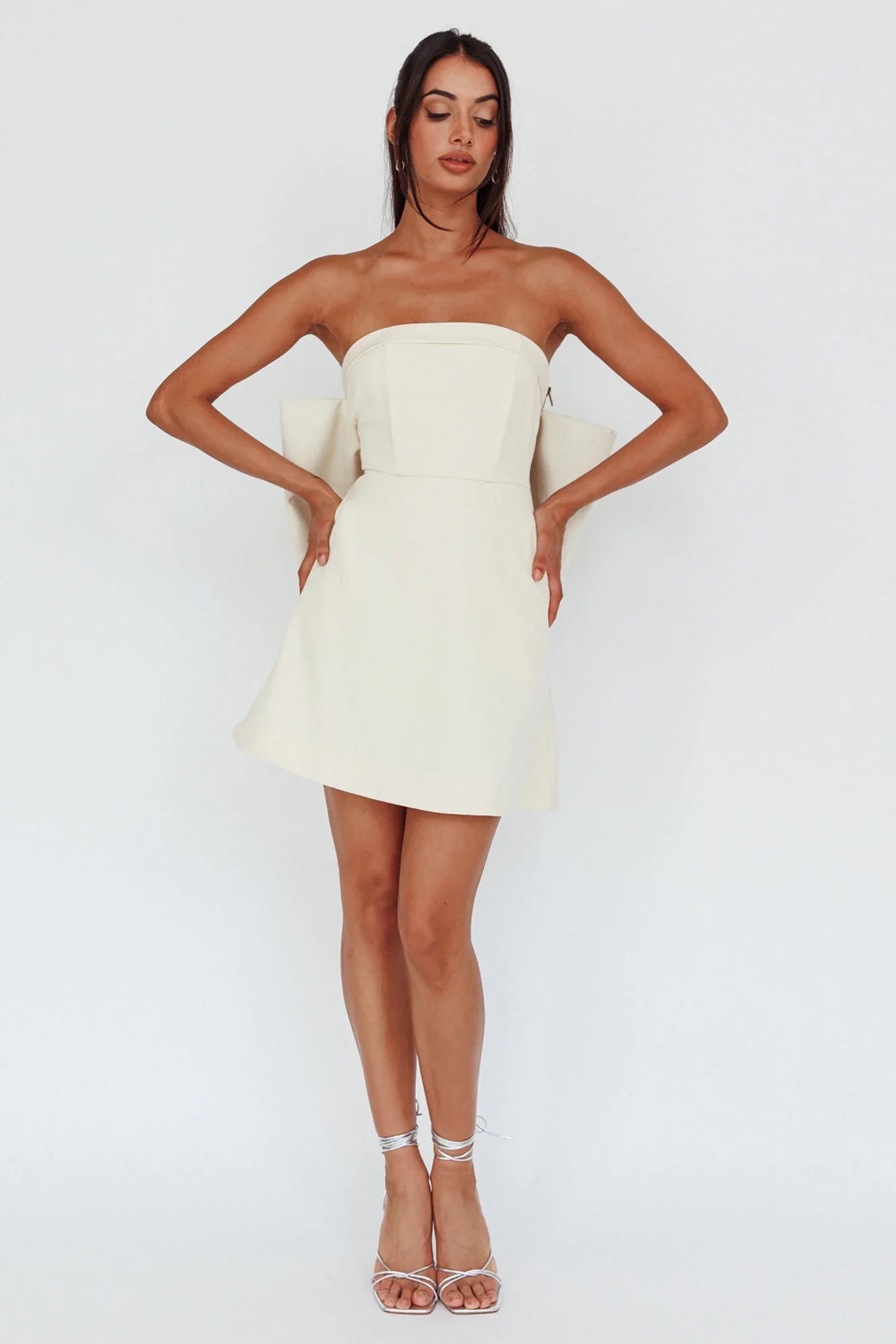 Made For Love Bow Back Mini Dress Ecru