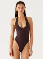 Set The Scene Halter Bodysuit - Chocolate