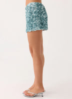 Alayna Sequin Mini Skirt - Aqua