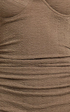Elia Midi Dress - Cap Sleeve Sweetheart Underwire Fitted Dress in Brown