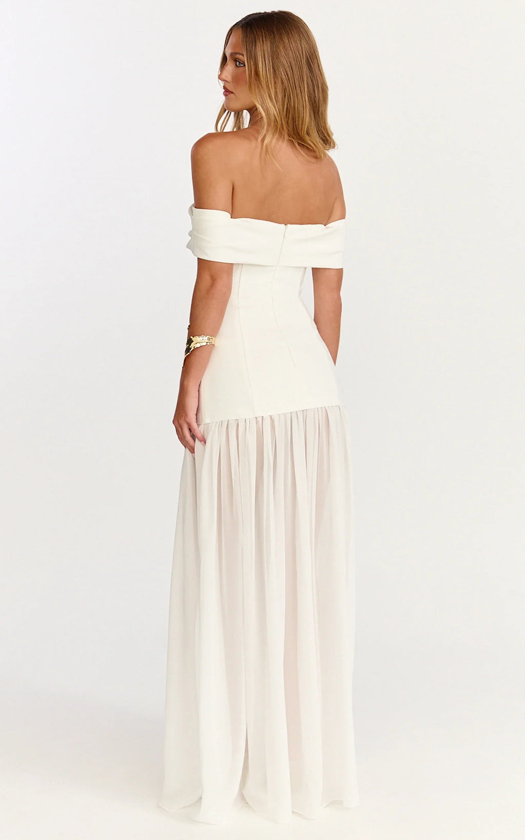 Florence Maxi Dress - Off Shoulder Sheer Skirt Dress in White