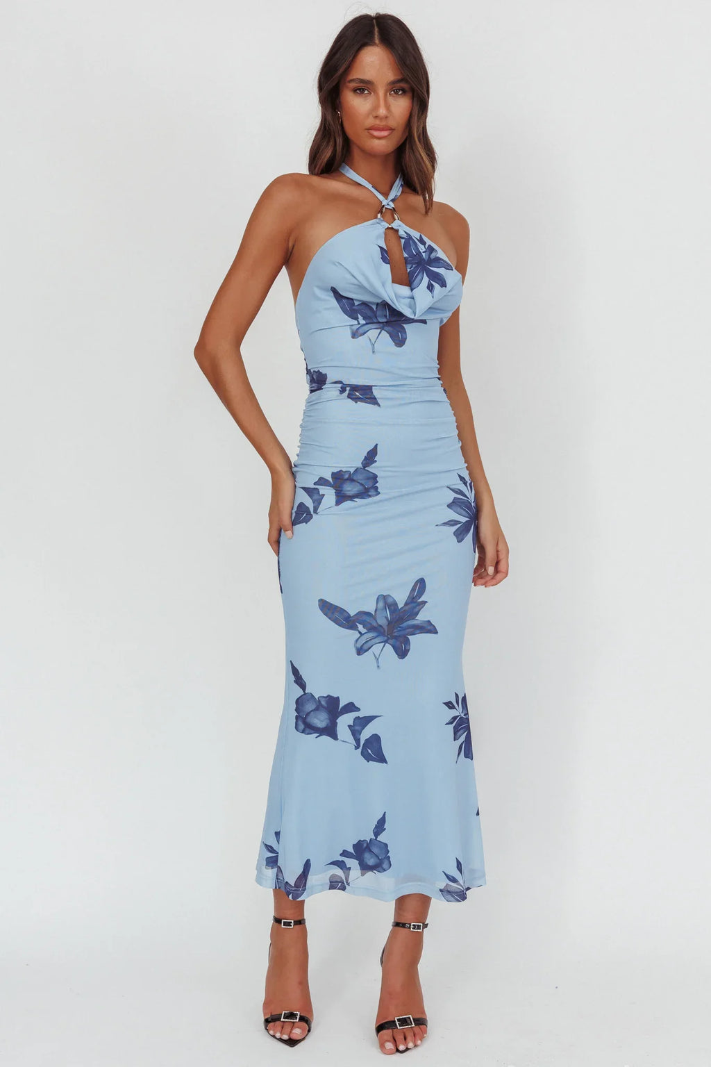 One Night Cowl Halterneck Maxi Dress Lily Blue