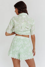 Swing Of Things Scalloped Elastic Waist Shorts Print Sage