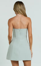 Catharine Mini Dress - Strapless A Line Dress in Sage