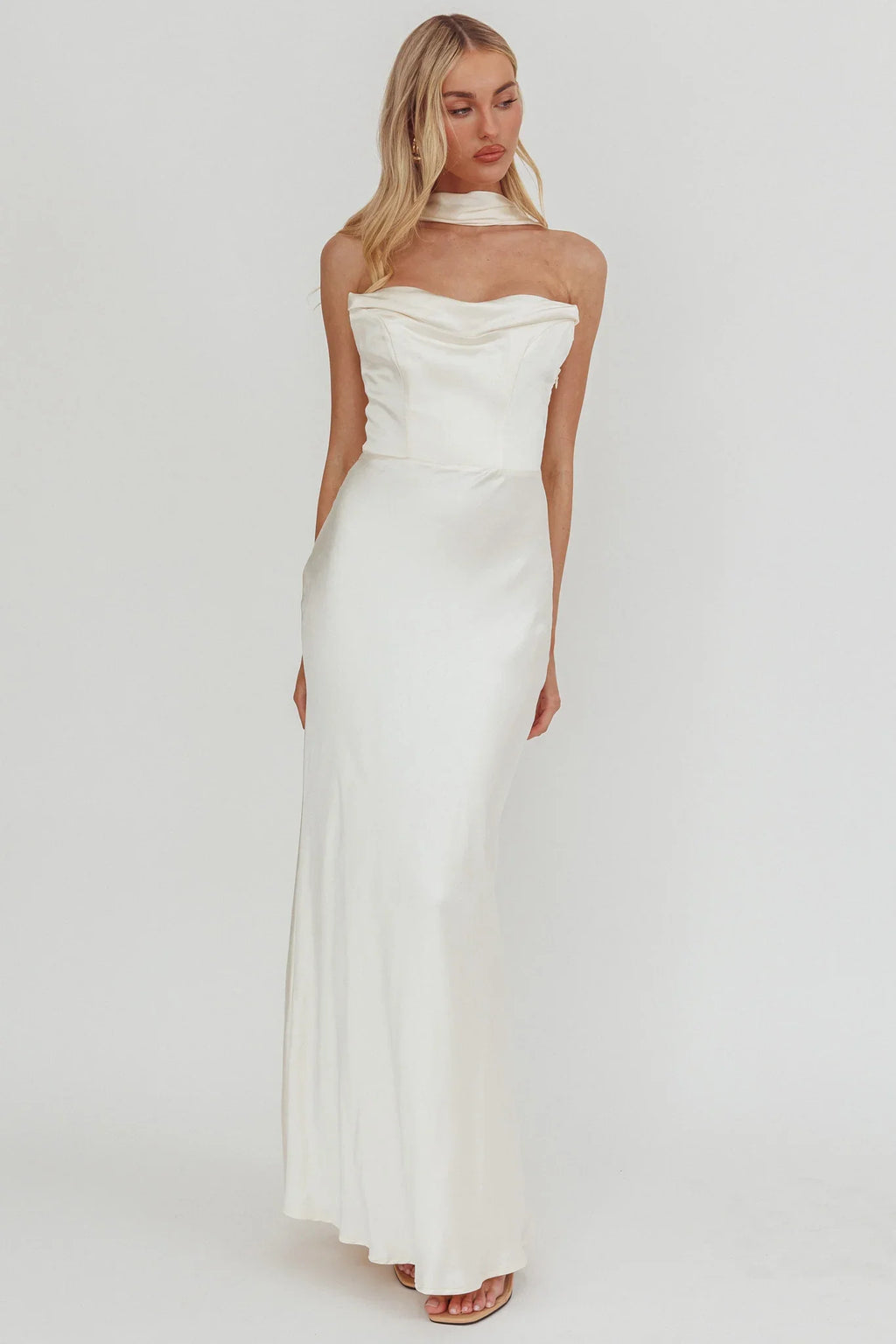 Navi Strapless Laced Back Maxi Dress Oyster