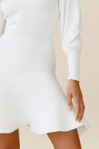 Montmarte Lantern Sleeve Fluted Hem Dress White