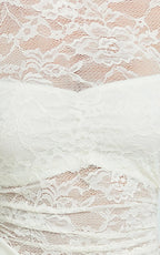 Crisanta Maxi Dress - Long Sleeve Contrast Lace Bodycon Dress in Ivory