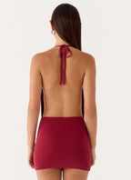 Annalise Beaded Mini Dress - Wine