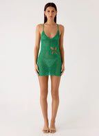 Havana Haze Crochet Mini Dress - Emerald Green