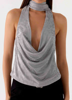Shining Lights Cowl Top - Silver