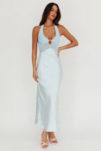 Jaila Mesh Bodice Halter Maxi Dress Baby Blue