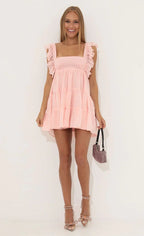 Chiffon Baby Doll Ruffle Dress in Pink