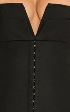 Odette Mini Dress - Plunge V Neck A Line Dress in Black