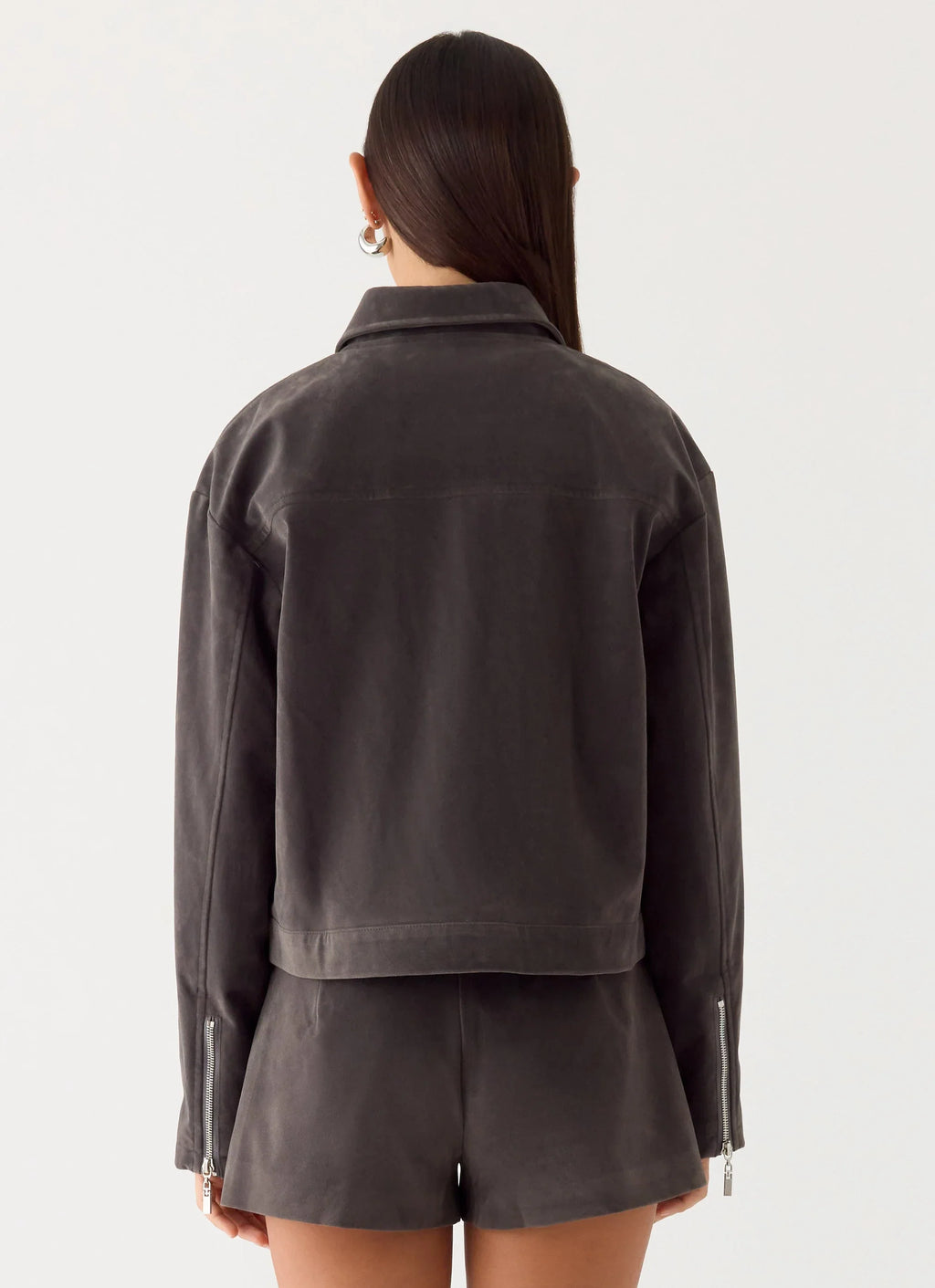 Austina Faux Suede Boxy Jacket - Tan Grey