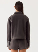 Austina Faux Suede Boxy Jacket - Tan Grey