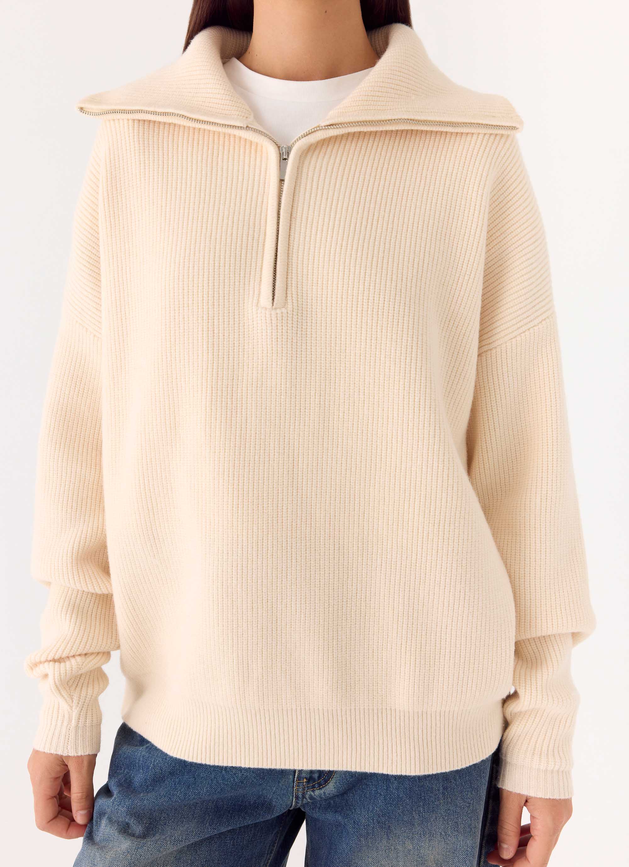 Eirena Quarter Zip Knit Sweater - Cream