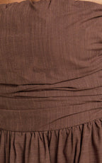 Polly Midi Dress - Strapless Ruched Dress in Chocolate