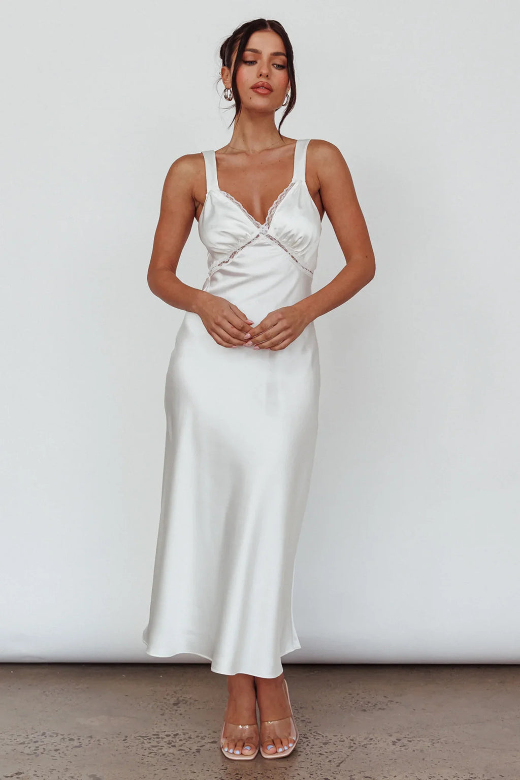 Nyah Lace Trim Midi Dress Off White