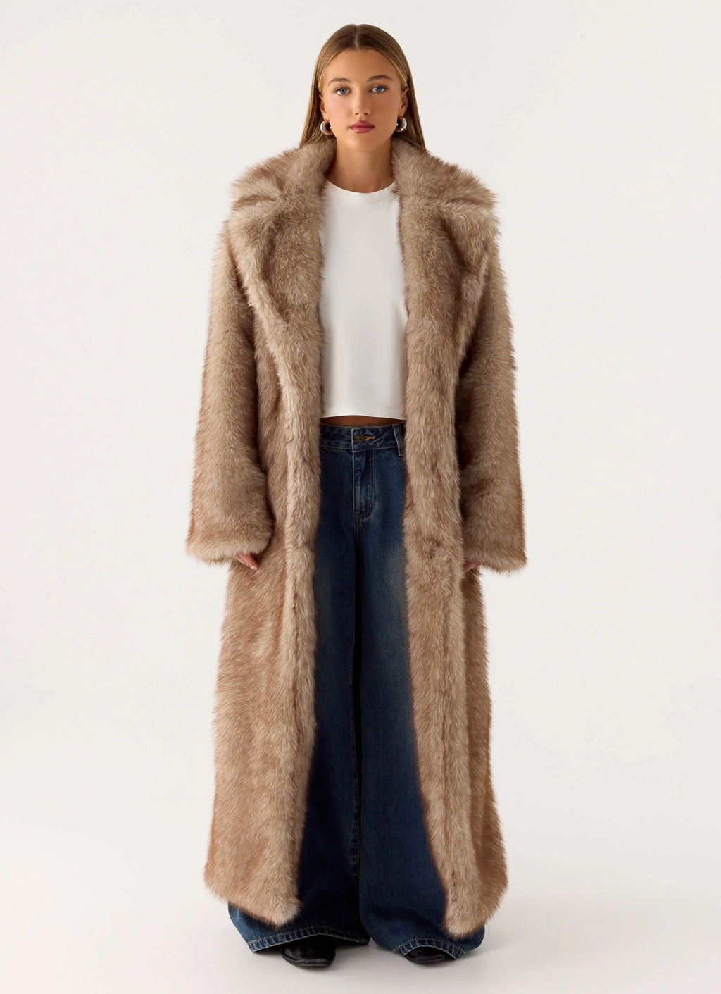 Kamil Faux Fur Maxi Coat - Tan Beige