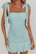 Neriah Tied Shoulder Lace Mini Dress Baby Blue