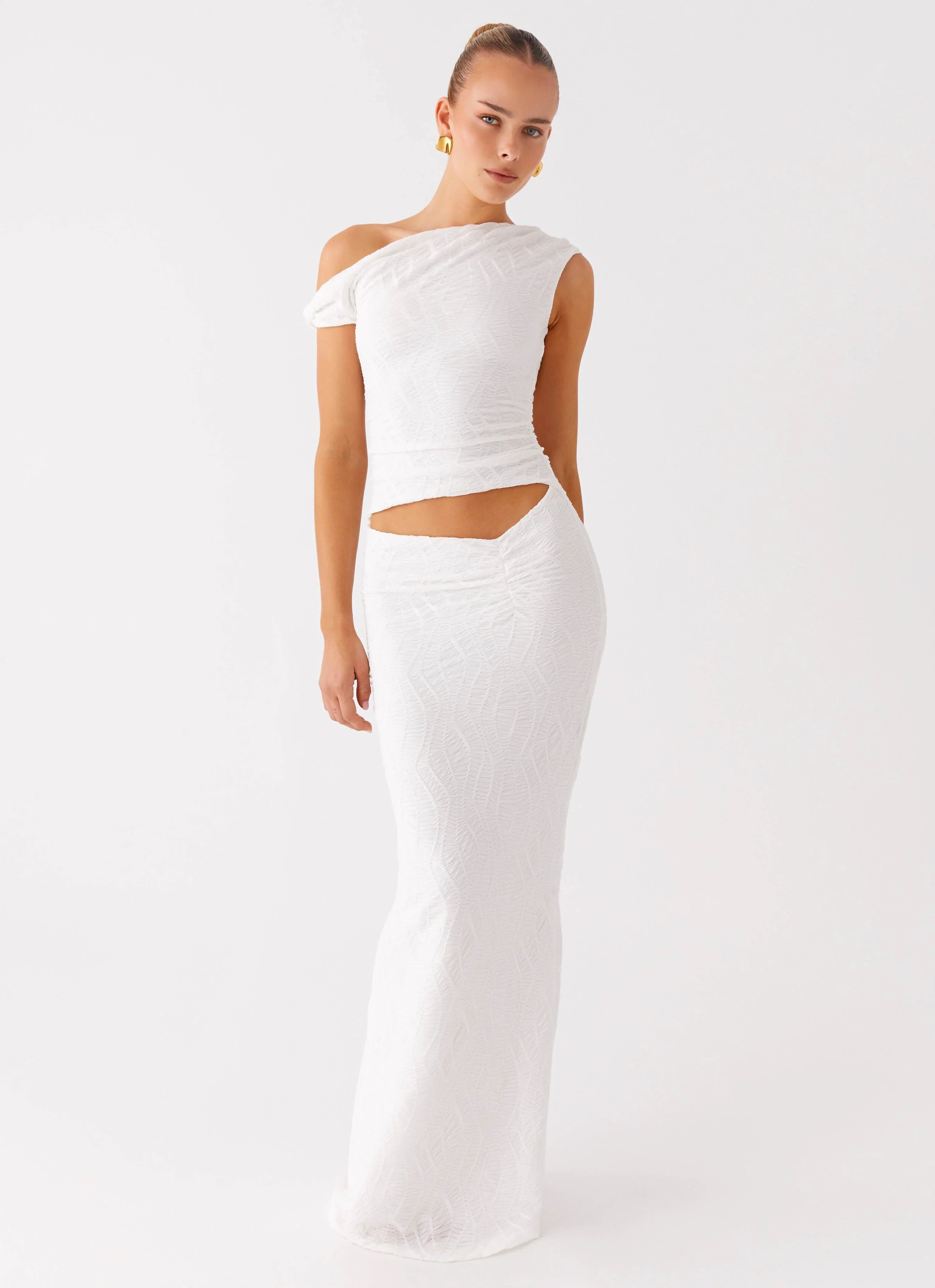 Galantis One Shoulder Maxi Dress - White