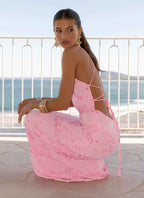 Vietta Sequin Cami Maxi Dress - Pink