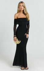 Bethanie Maxi Dress - Off The Shoulder Mesh Dress in Black