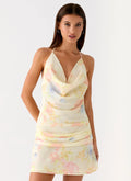 Cyna Cowl Mini Dress - Spring Meadow