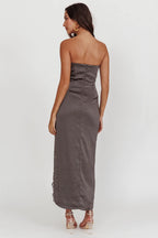 Winter Moon Strapless Lace Trim Midi Dress Charcoal