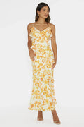 Silvana Frill Trim Midi Dress Floral Orange