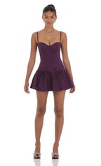 Double Bow Drop Waist Dress in Purple