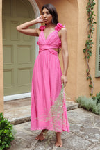 Madara Laced Back Ruffle Dress Hot Pink