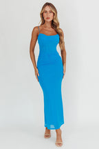 Morella Ruched Waist Mesh Maxi Dress Blue