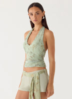 Talk Too Much Halter Top - Wispy Fern