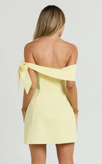 Cecilia Mini Dress - Off Shoulder Tie Detail Dress in Lemon