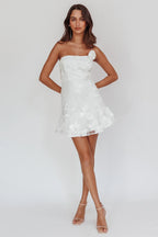 Lilah One-Shoulder Embellished Rosette Dress White