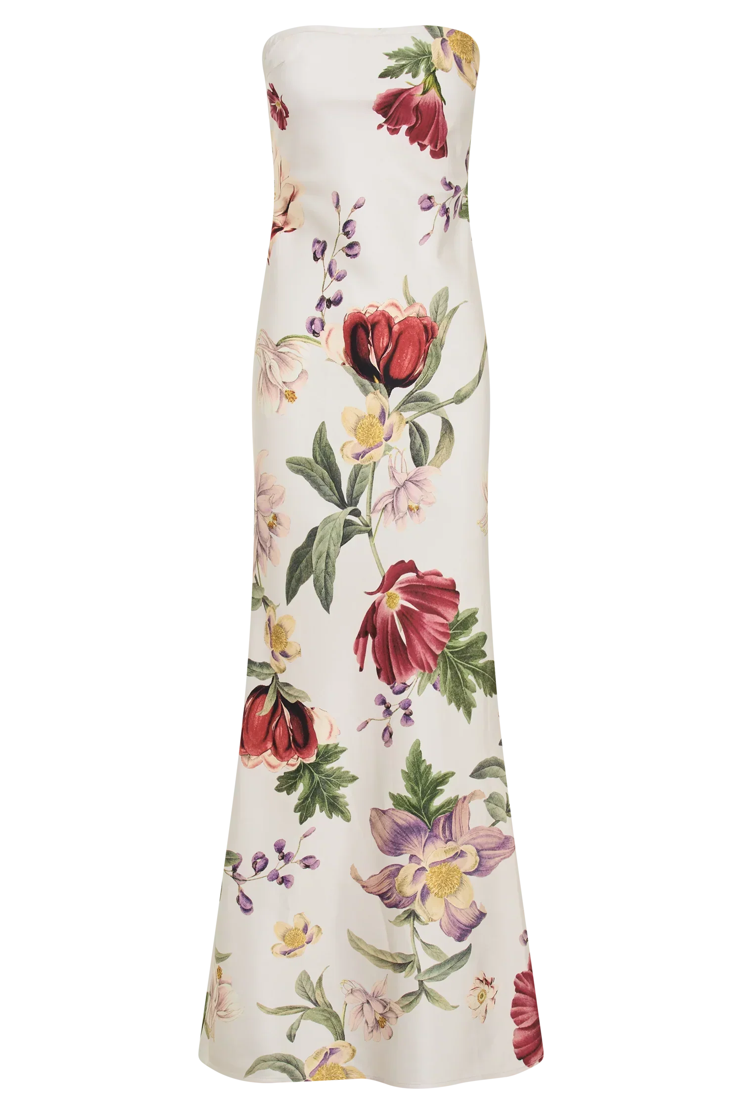 Claudette Strapless Satin Maxi Dress - Bella Rosa Print