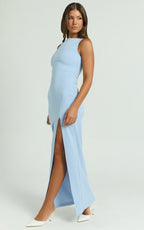 Indi Maxi Dress - Boat Neck Bodycon Dress in Light Blue