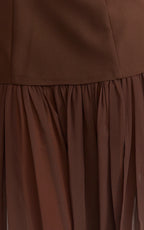 Florence Maxi Dress - Off Shoulder Sheer Skirt Dress in Chocolate
